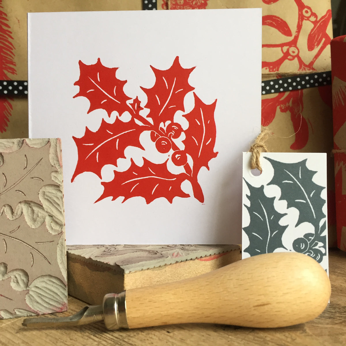 Hand Printed Christmas Cards and Tags