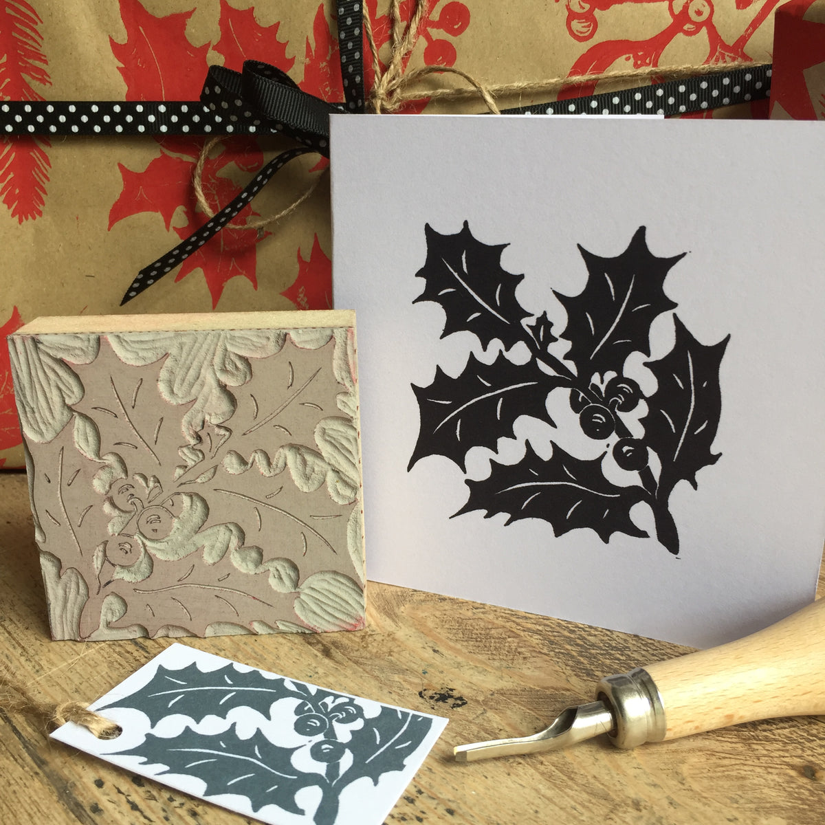 Hand Printed Christmas Cards and Tags