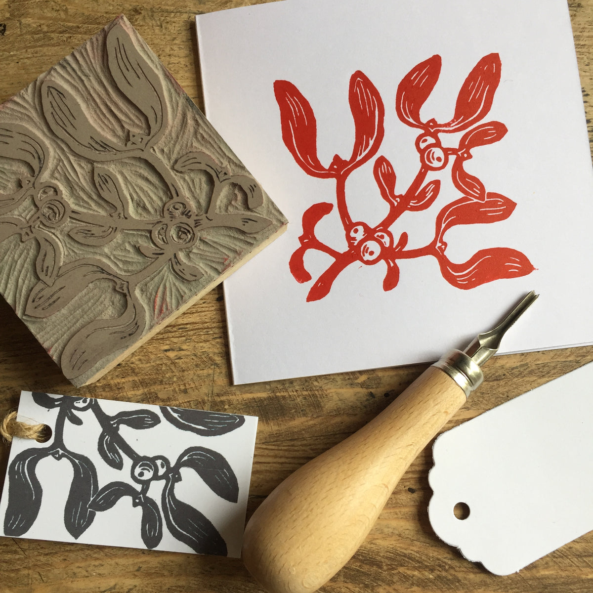 Hand Printed Christmas Cards and Tags